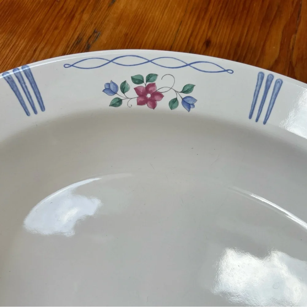 Pfaltzgraff Stoneware Vtg Bonnie Brae Deep Serving Platter White Blue Floral